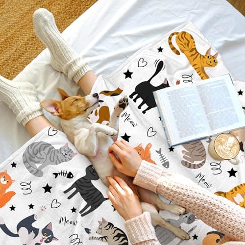 Cute Cat Blanket Animals Pet Pattern Gifts for Cat Lovers Soft Lightweight Flannel Throw Blankets for Kids Adults 50"x40" B09T3DVZCD