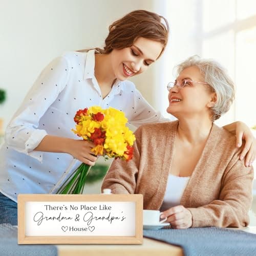Yousoontic Grandparents Gift from Grandkids There's No Place Like Grandma & Grandpa's House Wooden Sign Farmhouse Home Decor for Father's Day Birthday Xmas Thanksgiving Gift(Light Brown,11.8 Inch)