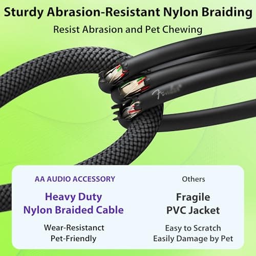 AA AUDIO ACCESSORY Guitar Cable 10 ft 2 Pack, Nylon Braided Anti-Kinking Kevlar-Reinforced, 20AWG 99.99% OFC, Heat-Shrink Protected 1/4 Instrument Cable, Shielded Amp Cord for Fender Electric Guitar