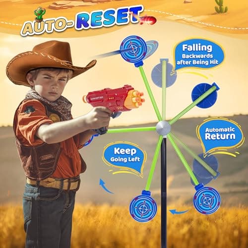 2-Player Shooting Game Toy,Foam Dart Toy Gun with Auto Reset Rotating Shooting Target,Ideal Gift for Kids Ages 4, 5, 6, 7, 8,9,10+