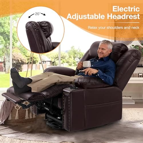 Triple Motor Large Power Lift Recliner Chair for Elderly with Heat and Massage, Lay Flat Lift Chairs for Seniors Infinite Position, Extended Footrest, USB Ports (Dark Brown)