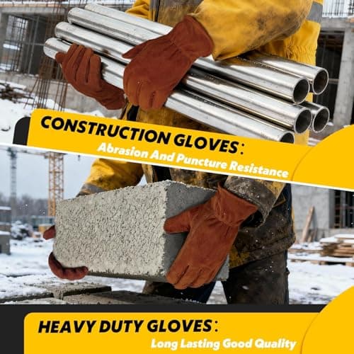 DLY Winter Work Gloves, Water-Resistant, Insulated, Puncture and Abrasion Resistant, Cowhide Durable gloves Warm Thick