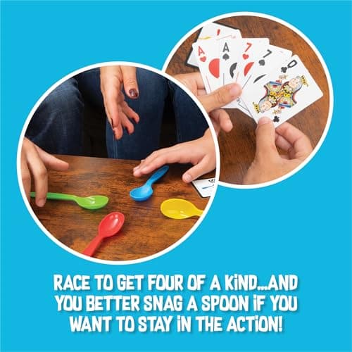 Spoons in a Case, Card Games for Kids - Spoons Game, Fun Family Games for Kids and Adults, Game Night, Travel Games, 3-6 Players, Ages 7+