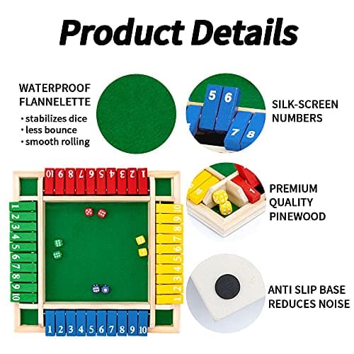 Nicecho Shut The Box Dice Game,2-4 Player Family Wooden Board Table Math Games for Adults and Kids, 8 Dices Classics Games for Classroom,Home,Party or Pub