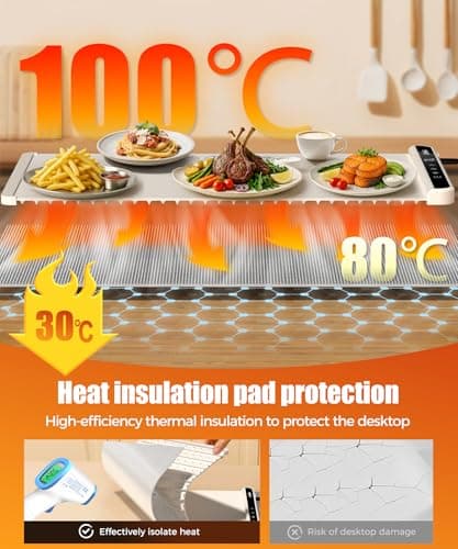 Includes heat-resistant pad. Perfect for chafing dishes, buffet & parties. Easy to clean & store. 6 settings, timer & lock. Warming Mat for Food, 26x15 Inch, Off White, Fast Heat, Child Lock B0FG7RQXJ9