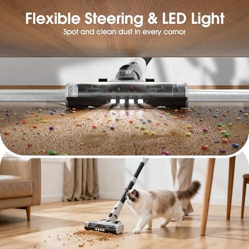 Cordless Vacuum Cleaner, 600W 50KPA 65Mins Runtime Fast Charging Vacuum Cleaner, Self-Standing LED Light Touch Screen Stick Vacuum for Home Light Weight,for Pet Hair/Carpet/Floor, White