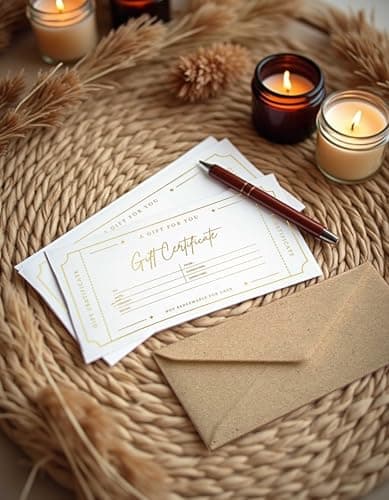 Blank Gift Certificates with Envelopes, 3.5" x 7.25" Blank Gift Certificates for Business, Christmas Gifts, Salon, Spa, Birthday, Mother’s Day or Holiday Gifting, 25 Custom Cards (Gold)