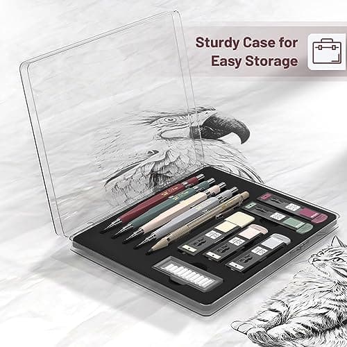 Mr. Pen- Art Mechanical Pencil Set, 5 Vintage Mechanical Pencils (0.3, 0.5, 0.7, 0.9, 2.0mm), 5 HB Lead Refills & 10 Eraser Refills, Precision Drawing Pencils for Sketching, Writing & Artwork