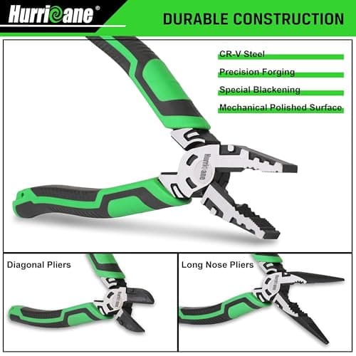 HURRICANE 3-Piece Pliers Set - Heavy-Duty with 8-Inch Linesman, Needle Nose Pliers and 6-Inch Diagonal Cutters for Basic Repair