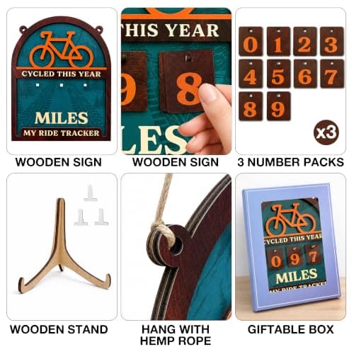 Wooden Yearly Riding Mileage Counter Home Decor, Cyclists Gifts for Men, Bike Mileage Tracker Miles Cycled This Year Tracker Sign Cycling Cool Gifts for Cyclists Men B0H83MDJ3R