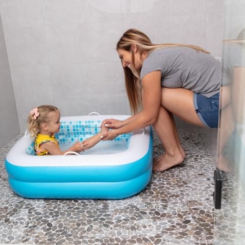 Inflatable Baby Pool for Toddlers 1-3, Handles, Soft Floor & Drain, 34"x10" Kiddie Pool, Blow Up Bathtub & Ball Pit, Summer Outside Kid Water Toy Outdoor Play First Birthday Gift for Boys Ages 1 2 3