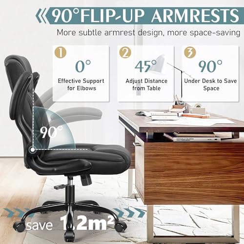 Leather Office Chair, PU Home Computer Desk Chairs with Ergonomic Back Support, 360°Swivel Free,Small Gmaing Chair with Wheels and Adjustable Armrests, for Short People Use, Black