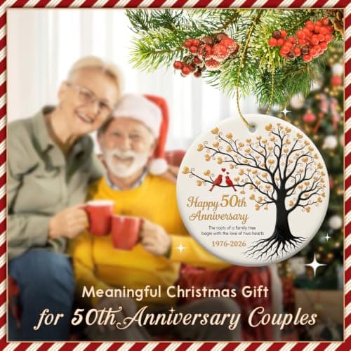 50 Years of Marriage Keepsake, Ceramic Hanging Decorations for Parents, Husband, Wife, Him and Her, 1976-2026 Gift Ideas 50th Wedding Anniversary Ornament, Golden for Couple B0HC1Q6BND