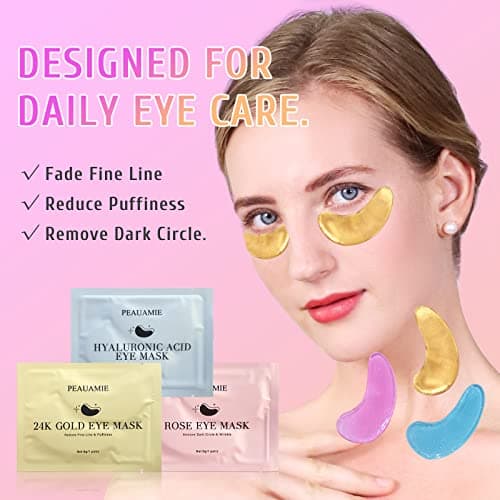 PEAUAMIE Under Eye Patches Gold and Hyaluronic Acid for puffy eyes,Rose Eye Masks for Dark Circles and Puffiness skin care Smooth Wrinkles products 30 Pairs B0BS8Y2FLK