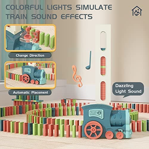 Domino Train Toys Kids Games - Automatic Stacking Creative Game 3+ Year Old - Stem Montessori Toy for Boys 4-6 - Summer Autistic Christmas Birthday Gifts 5 6 Toddler Ages 4-8