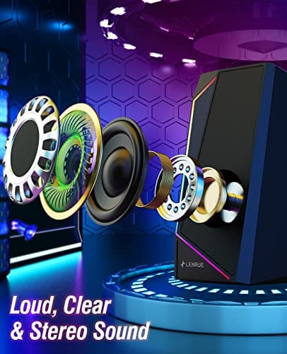 LENRUE Computer Speakers, USB/USB-C Powered PC Speakers with Loud Stereo Sound, Headphone-in for Desktop, iMac, MacBook, Laptop, Monitor (USB-C to USB Adapter Included)