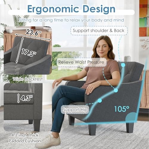 STHOUYN Living Room Chairs Grey Accent Chairs Set of 2, Waiting Room Arm Chairs, Reading Chairs for Bedroom Comfy Club Chair Tufted, Office Small Space (2, Grey)