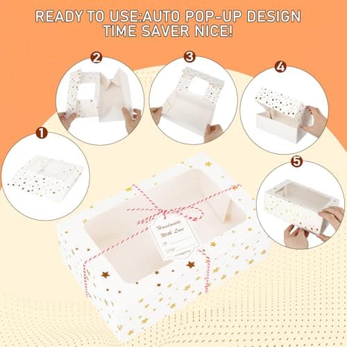 24 Sets Christmas Cookie Boxes with Window Treat and Pastry 9x6x3 Inches Gold Bakery Boxes Container for Gift Giving Christmas Chocolate Covered Strawberries,Donut,Mini Cake Packaging Boxes