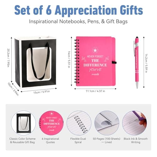 6 Set/36 Pcs Teacher Employee Appreciation Gifts Bulk - 20 Oz Insulated Tumblers, Steel Straw & Cleaner, Gift Bag, Inspirational Notebook, Motivational Pen - Thank You Gift for Coworker, Nurses B0GVYGNVQM