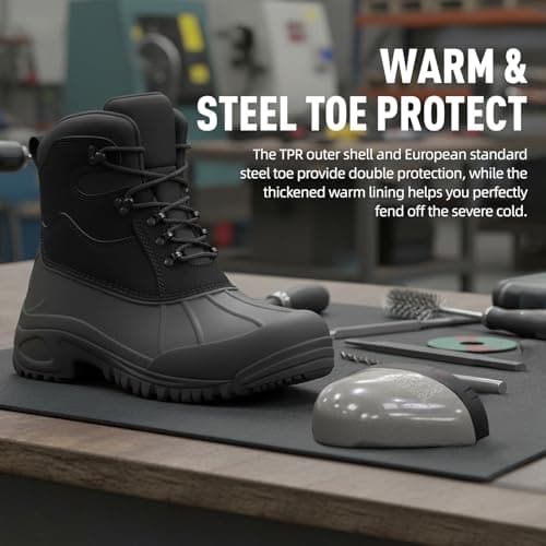 Furuian Insulated Winter Snow Steel Toe Work Boots for Men Waterproof Non Slip Duck Boots for Men Warm Safety Industrial Work Shoes