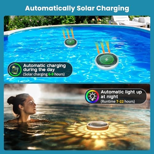 Solar Floating Pool Lights, Solar Powered Pool Light That Float with Remote Control, 12 Lighting, 3 Timing Mode, IPX7 Waterproof lights for Above Ground Swimming Pool, Bathtub, Party, Pond Decor-1PC