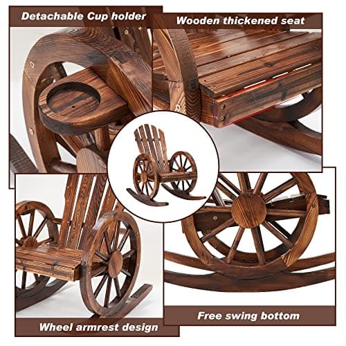 Spurgehom Outdoor Wooden Rocking Chair, Yard Glider Rocking Chairs Patio Decor Wood Rocker with Slatted Design, Adirondack Rocking Chair for Porch Lawn Garden Balcony Poolside, Brown(2PC)