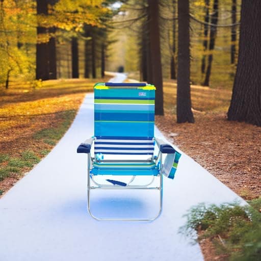 Rio Brands 17" Extended Height 4-Position Folding Beach, Camping, Lawn Chair, Blue/White/Green