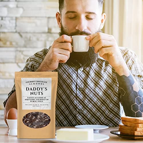 Daddy’s Nuts Gourmet Chocolate Almonds - Dark Cocoa Chocolate Nuts Kepperton - Funny Candy Gifts for Men Fathers Day, Birthdays, Christmas Stocking Fillers for Dads, Stepdad, Grandpa