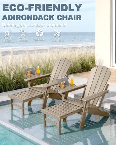 NAVINE Adjustable Adirondack Chair with Retractable Ottoman Set of 2, HDPE Folding Adirondack Chair with Cup Holder, All Weather Fire Pit Chair for Outdoor.
