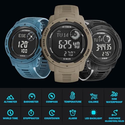 AVTREK AVTREK Tactical Watch with Compass,50M Waterproof Pedometer, Digital Altimeter Watch for Outdoor Hiking/Climbing(Cafe)