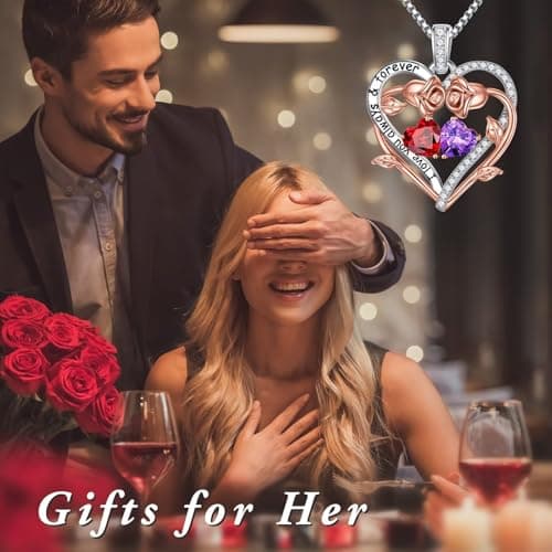 925 Sterling Silver Necklace, Gift Box Packaging, Anniversary Birthday Gifts for Women Her Wife Mom Grandma Iefil Rose Heart Double Birthstone Necklace, Gifts for Wife Her Women B0C1YY72HH