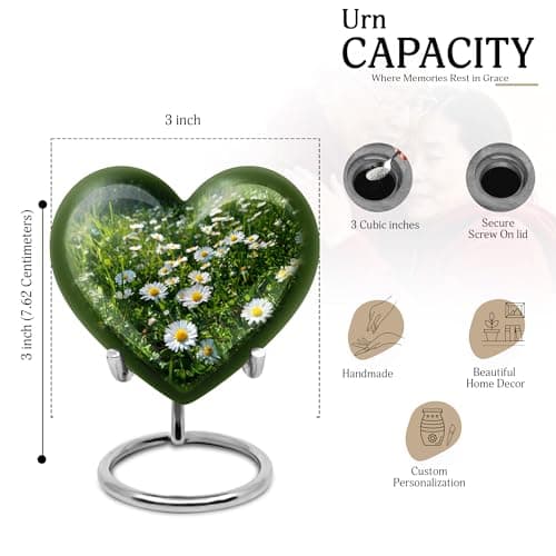Daisy Small Burial Urns for Human Ashes Adult Male - Keepsake Green Cremation Urn for Mom- Mini White Flower Memorial Funeral Urn for Ashes for Women - 3 Inch Small Urns for Dad B0FJS651WV