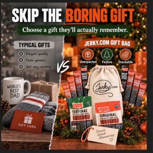 Jerky.com Gift Bag for Men | 26 Piece Meat Sticks Gift Basket with Beef Sticks, Pork, Turkey, Ham & Cheese Sticks | High Protein Snack Variety Pack | Gluten-Free Jerky Gifts for Men | Birthday Gift Basket for Him