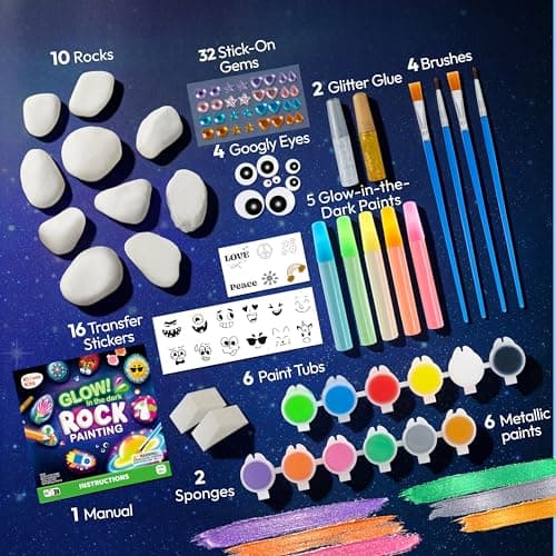 JOYIN Rock Painting Kit- Glow in The Dark Rock Kit, Arts and Crafts for Kids Ages 6-12, Art Supplies Toy, Kids Craft Paint Kits, Arts & Crafts for Boys Girls Birthday Party Gift Toy