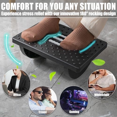 CasaZenith Foot Rest for Under Desk at Work - Ergonomic Foot Stools for Under Office Desk - Rocking Footrest with Roller Massager - Leg Rest for Chair, Computer Gaming -13" L x 9.6" W x 5" H