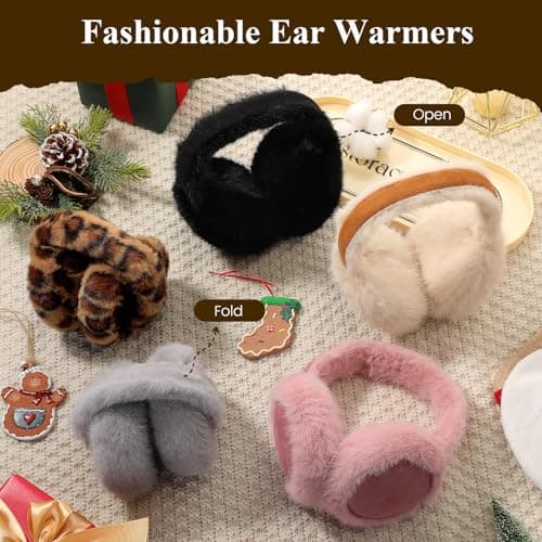 Clothirily EarMuffs for Women, Faux Fur Warm Ear Muffs for Winter, Foldable Winter Ear Covers, Fuzzy Ear Warmers for Women