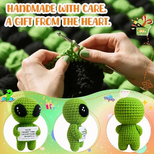MAMAGIFTREE Crochet Alien Gift for Men Women – Funny Handmade Figure with Message Card, Appreciation Birthday Gift for Friends Coworkers Family B0G7176WS4