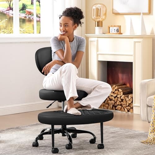AtHope Ergonomic Cross Legged Office Chair with Wheels - Adjustable Height for Meditation, ADHD Desk & Yoga - Wide Criss Cross Design with Lumbar Support, Kneeling Chair - Black