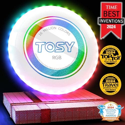 TOSY Flying Disc - 108 RGB Multicolor or 36 Monocolor LEDs, Super Bright, Smart Modes, Christmas Stocking Stuffers Gift, Camping Toy for Kid/Teen/Adult, Auto Light Up, Rechargeable, Waterproof, 175g