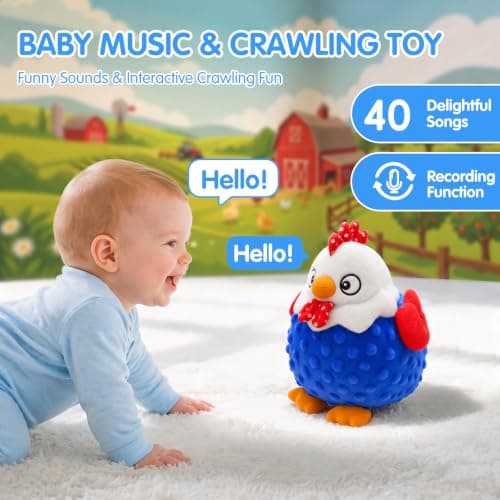 Baby Crawling Toys 40 Songs, USB Rechargeable Moving Toy for Tummy Time, Sensory Play & Baby Shower & 1 Year Old Gifts SAIMAND Baby Toys 12+ Months-Musical Moving Plush Chicken with Voice Replay B0GZ2SP7WS