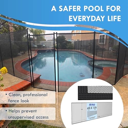 Pool Fence Replacement Mesh Fabric – 4'x15' Black Mesh for Pool Fence Repair, DIY & Cut-to-Fit | Compatible with Most Pool Fencing Poles | Replacement Parts, Safety Fence, No Poles