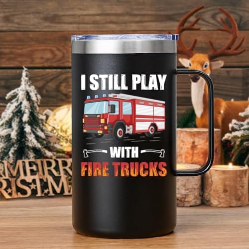 Lifecapido Firefighter Gifts for Men, I Still Play With Fire Truck 20oz Insulated Coffee Mug, Fire Fighter Fireman Christmas Gifts for Firefighters Men, Black
