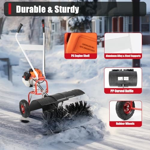 52CC Gas Handheld Sweeper,2-Stroke Gas Power Sweeping Broom Single Cylinder Driveway Turf Artificial Grass Snow Clean Sweeper Cleaner Tools Suitable for Walkway Cleaning Boulevards and Driveway