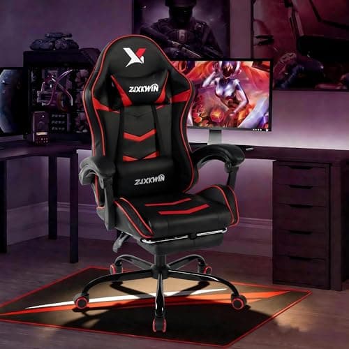 Ergonomic Gaming Chair for Adults, Reclining Computer Office Desk Chair with Footrest, Pocket Spring Cushion,Linkage Armrests, Lumbar Support & Headrest, Heavy-Duty Enlarged Metal Base,Red
