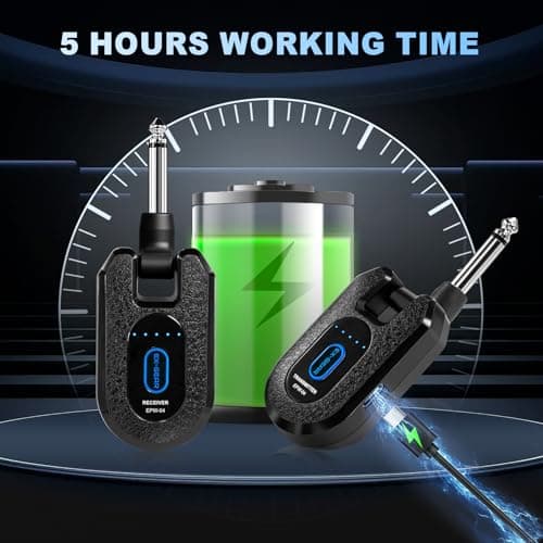 EX GEAR High-Grade Wireless Guitar System 2.4GHz Wireless Guitar Transmitter Receiver Rechargeable, 4 Signal Channel, 235° Rotating Plug, 50m Range for Bass Guitar Electric Instruments