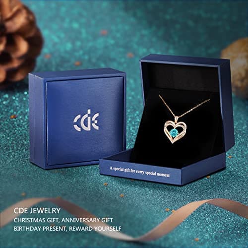 CDE Forever Love Heart Necklaces for Women, Wedding Anniversary, Birthday Mothers Day Christmas Day Gifts for Mom, Mother, Wife, friend, S925 Silver Jewelry with Birthstone Pendant