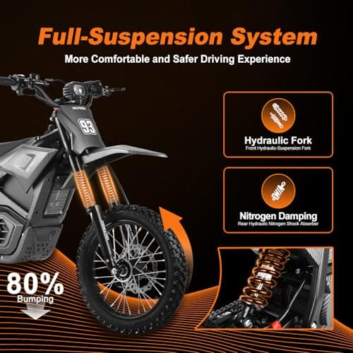 EM5 Electric Dirt Bike w/Light & Display, Off-Road Motorcycle 3400W 3 Speed Modes (Max 40MPH) 48V Range 53MI,14"/12" Tires,Dual Suspension & Hydraulic Brakes Fit Age 13+