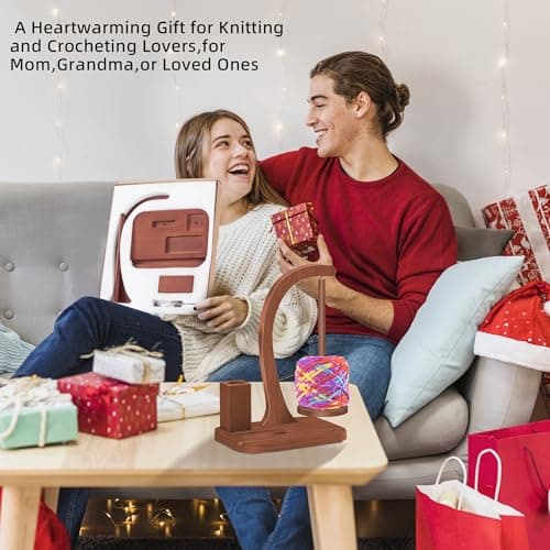 Upgraded Yarn Holder for Crocheting,Wooden Crochet Yarn Holder Magnetic Rotation Yarn Spinner with Crochet Accessories Storage and Phone Stand,Yarn Ball Holder Crochet Gift for Knitting Lovers