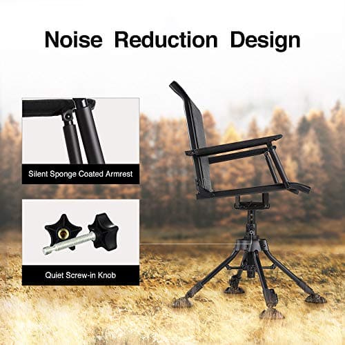TIDEWE Hunting Chair with Seat Cover, 360 Degree Silent Swivel Blind Folding Chair, 4 Legs Adjustable Height Hunting Seats with Armrest, Portable Comfortable Stable Ground Hunting Chair