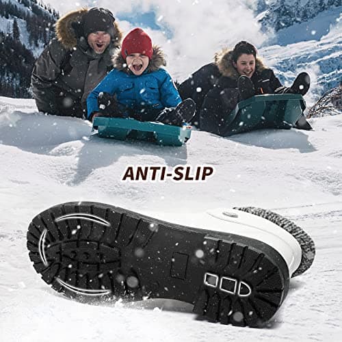 FRACORA Women's PU Leather Combat Boots Warm Fur Lined Black Ankle Booties Side Zipper White Boots Non-slip Winter Boots